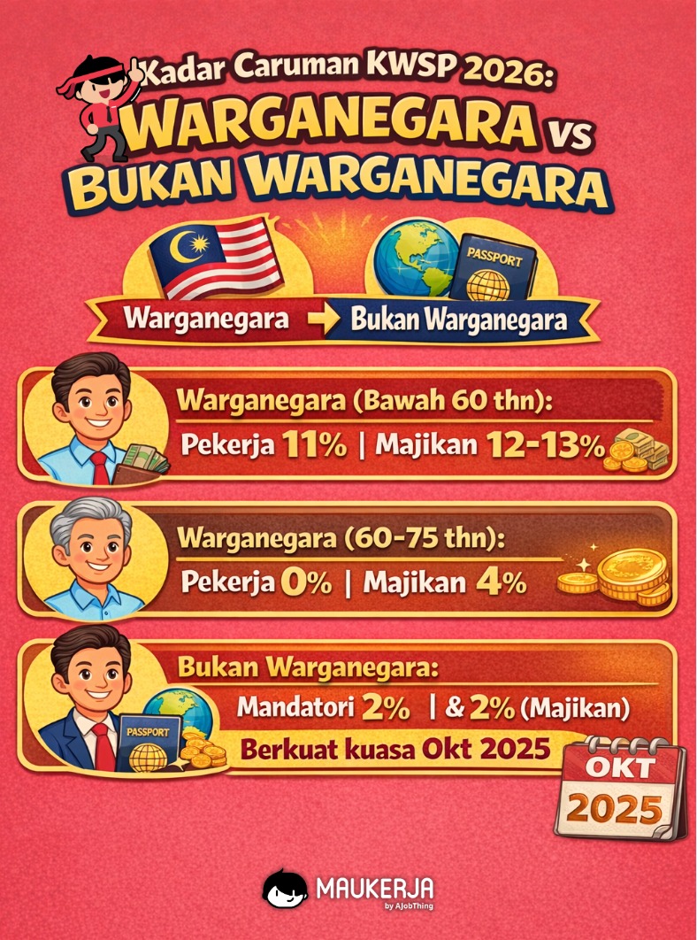 Kadar caruman KWSP 2026 warganegara dan pekerja asing